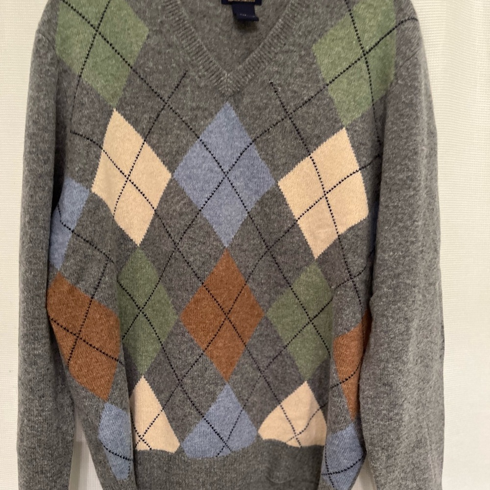 Brooks Brothers V-Neck Argyle Sweater - Gray, Green, Blue, Brown, Cream